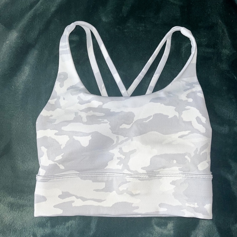 Lululemon White Camo Energy Longline Bra/Cropped Tank Ribbed Luxtreme (Size 4)